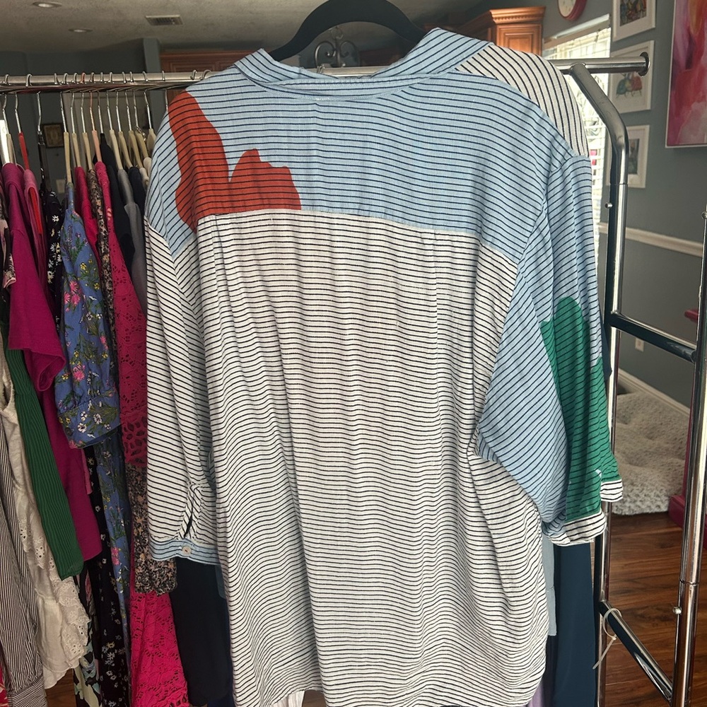 Anthropologie Striped Blouse with Orange and Green Accents - Picture 2 of 2